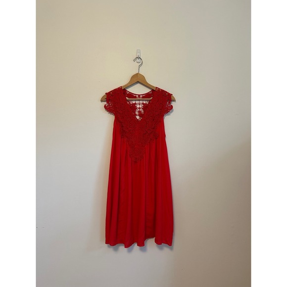 Ya Los Angeles Dresses & Skirts - NWT Ya Los Angeles Red Crochet Lace Boho Mini Dress Sleeveless V-Neck | Medium